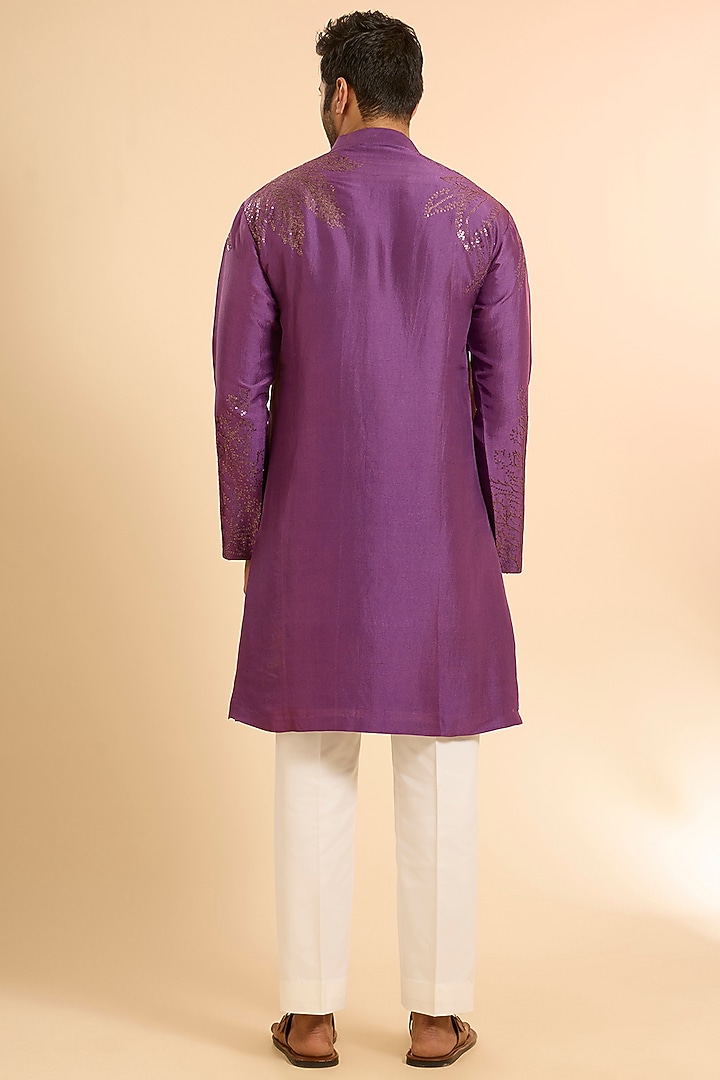 Plum Silk Kurta Set by Seema Gujral Men at Pernia's Pop Up Shop