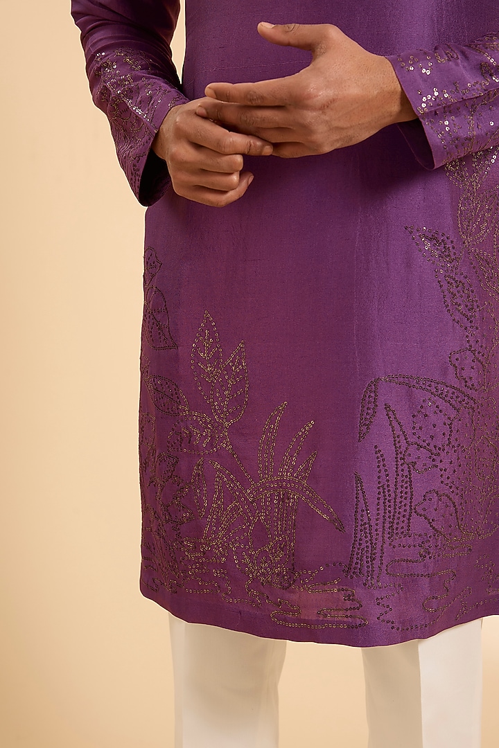 Plum Silk Kurta Set by Seema Gujral Men at Pernia's Pop Up Shop