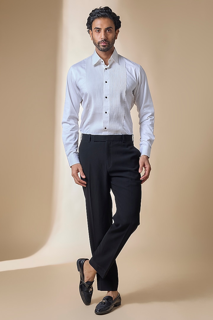 White Cotton Wedding Shirt by Seema Gujral Men at Pernia's Pop Up Shop