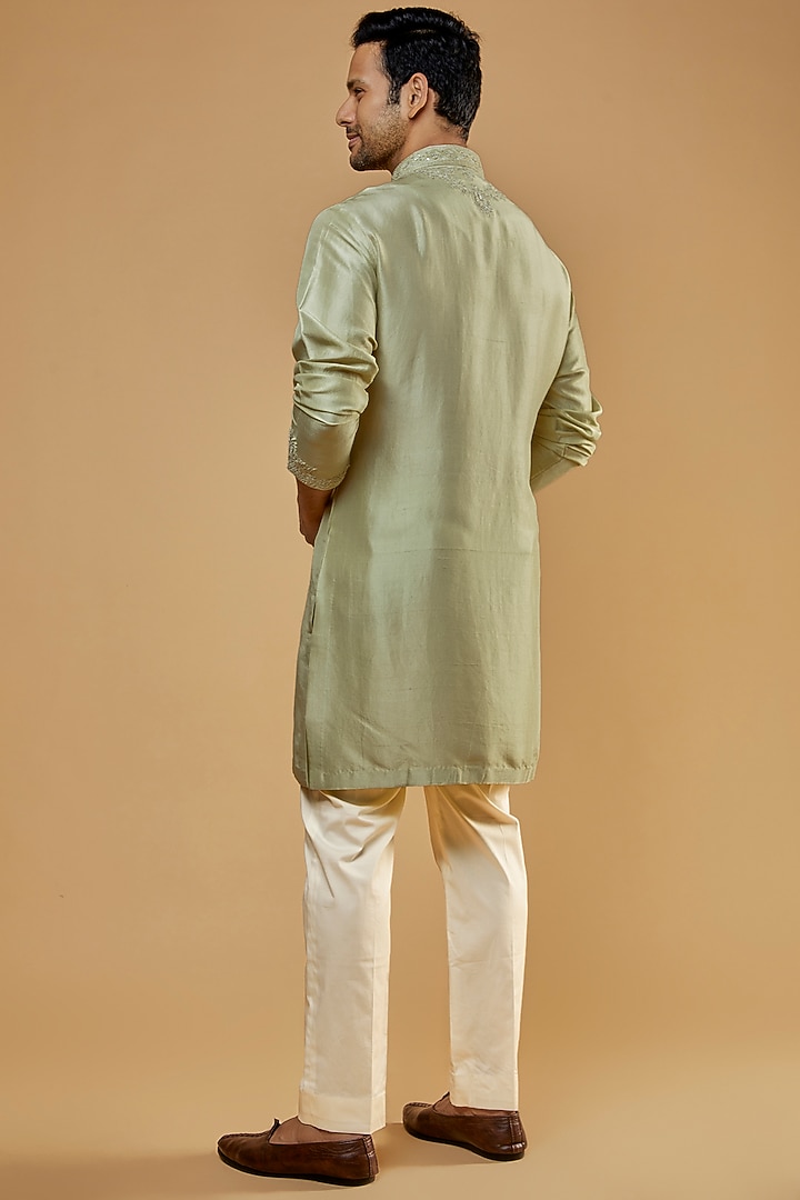 Green Silk Kiran Dori Embroidered Kurta Set by Seema Gujral Men at Pernia's Pop Up Shop