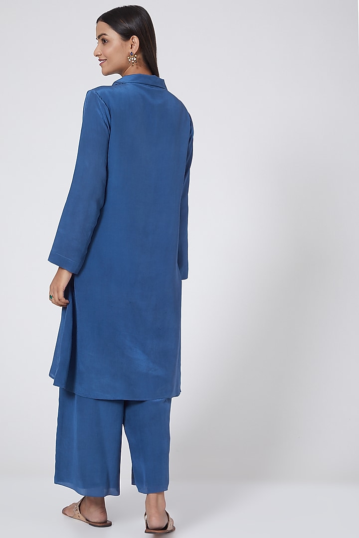 Cobalt Blue Silk Crepe Tunic Set by Sejal Jain at Pernia's Pop Up Shop