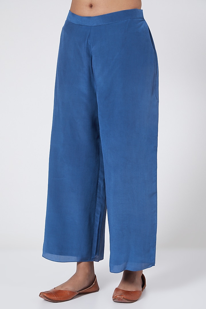 Cobalt Blue Silk Crepe Tunic Set by Sejal Jain at Pernia's Pop Up Shop