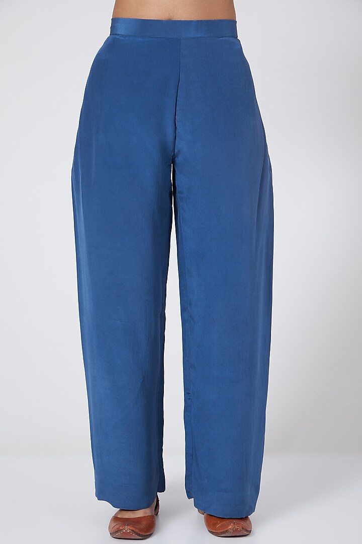 Cobalt Blue Silk Crepe Pant Set by Sejal Jain at Pernia's Pop Up Shop