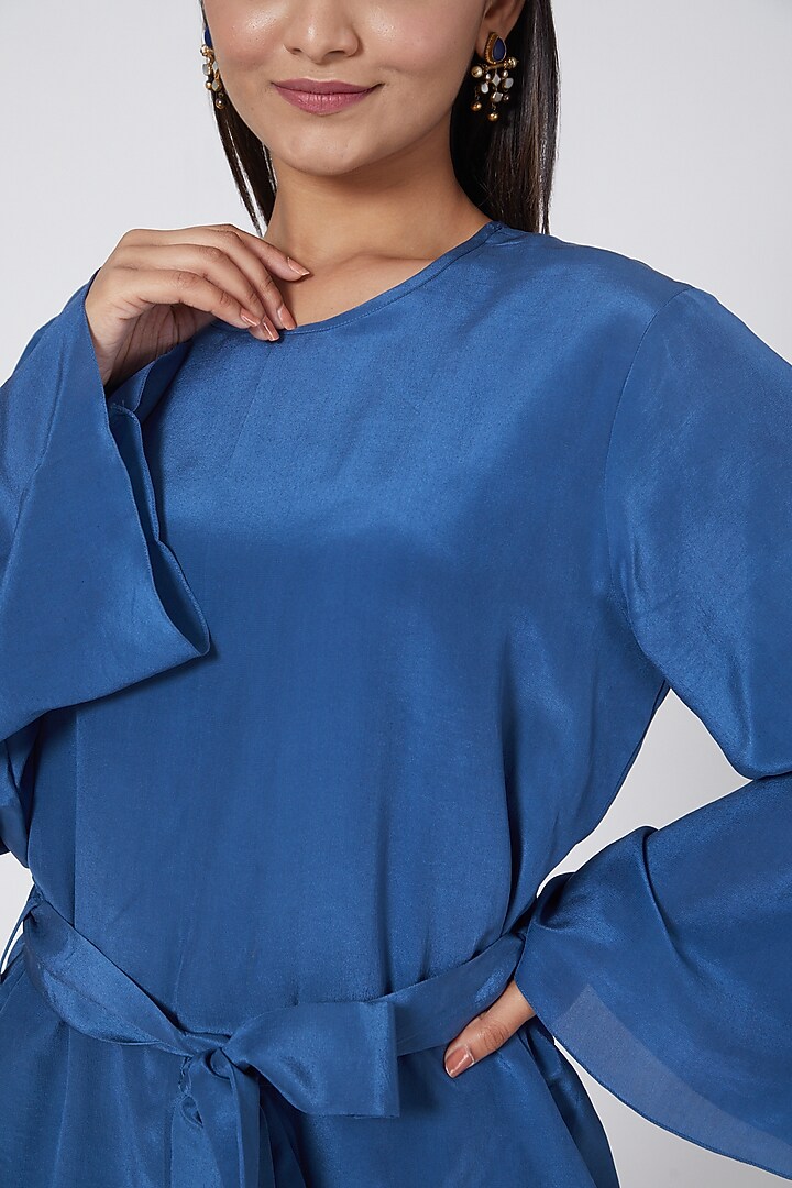 Cobalt Blue Silk Crepe Pant Set by Sejal Jain at Pernia's Pop Up Shop