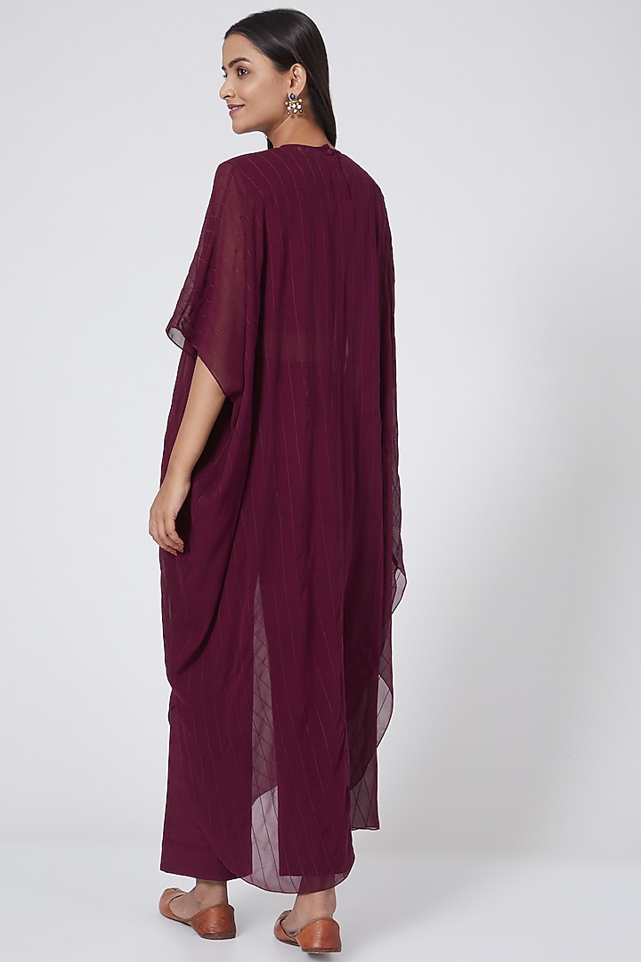 Wine Georgette Cowl Tunic Set by Sejal Jain at Pernia's Pop Up Shop