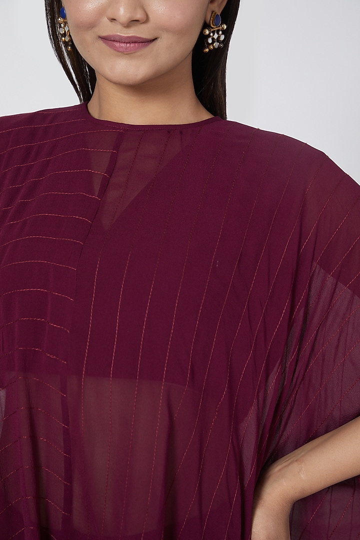 Wine Georgette Cowl Tunic Set by Sejal Jain at Pernia's Pop Up Shop