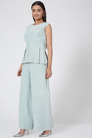 Mint Green Straight Pant Set by Sejal Jain