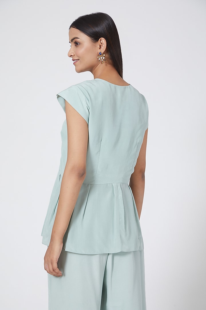 Mint Green Box Pleated Ruffled Top by Sejal Jain at Pernia's Pop Up Shop