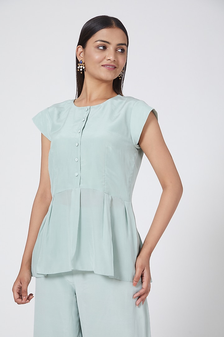Mint Green Box Pleated Ruffled Top by Sejal Jain at Pernia's Pop Up Shop