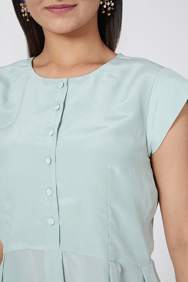 Mint Green Box Pleated Ruffled Top by Sejal Jain at Pernia's Pop Up Shop