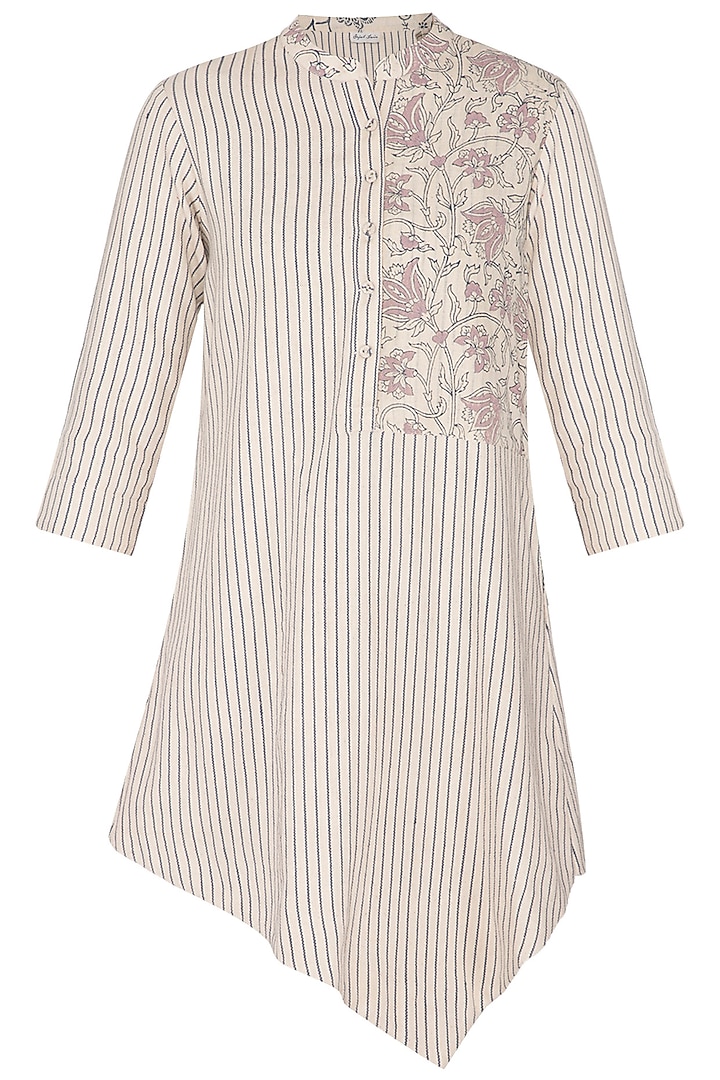 Off White Hand Woven & Printed Asymmetrical Tunic by Sejal Jain