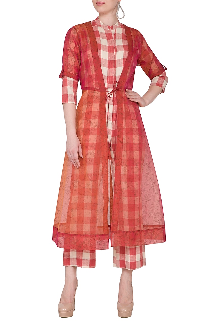 Red Jumpsuit With Printed Jacket by Sejal Jain at Pernia's Pop Up Shop