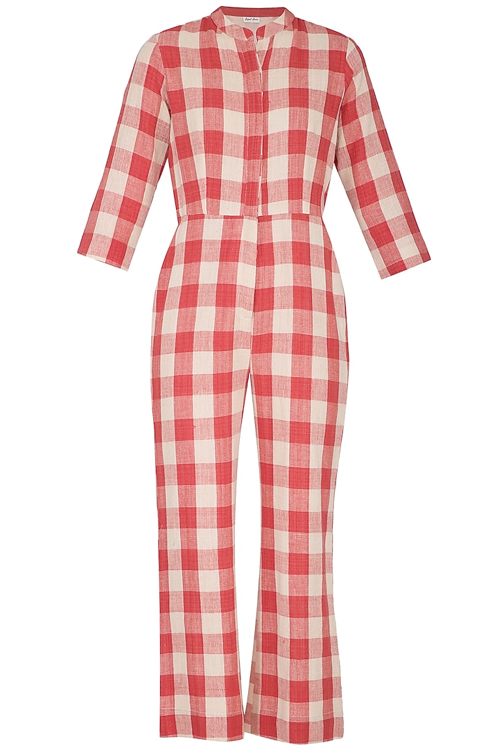 Red Jumpsuit With Printed Jacket by Sejal Jain at Pernia's Pop Up Shop