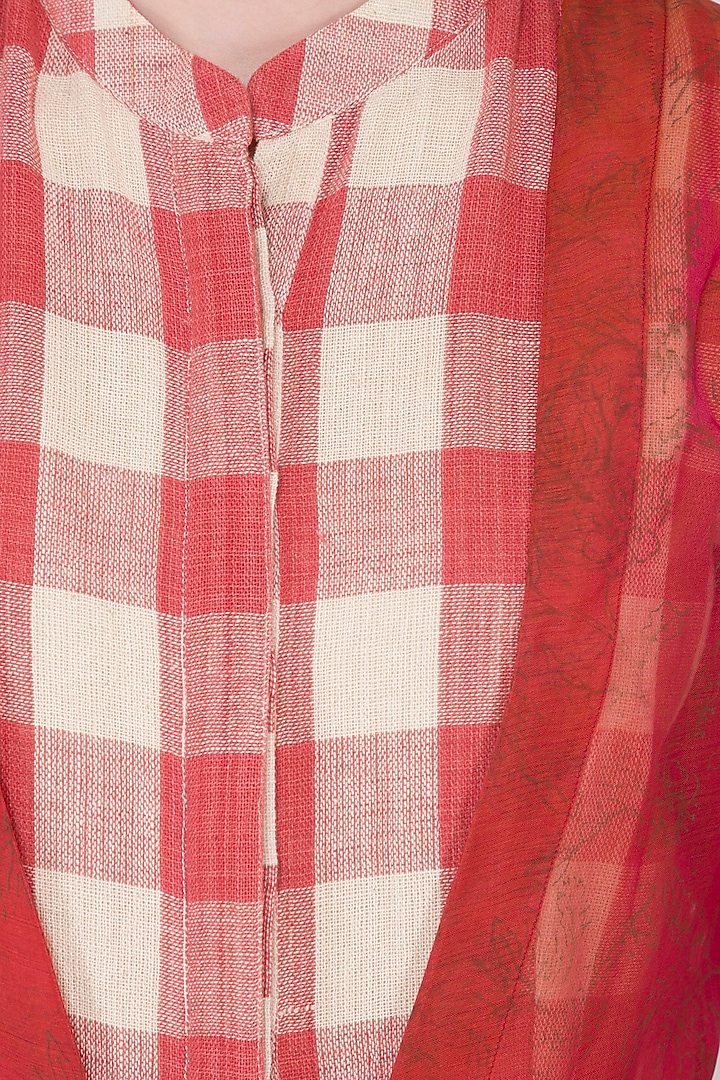 Red Jumpsuit With Printed Jacket by Sejal Jain at Pernia's Pop Up Shop