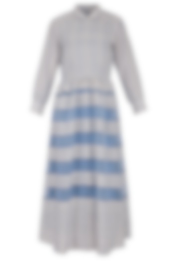 Sky Blue Hand Woven Gown with Printed Inner by Sejal Jain