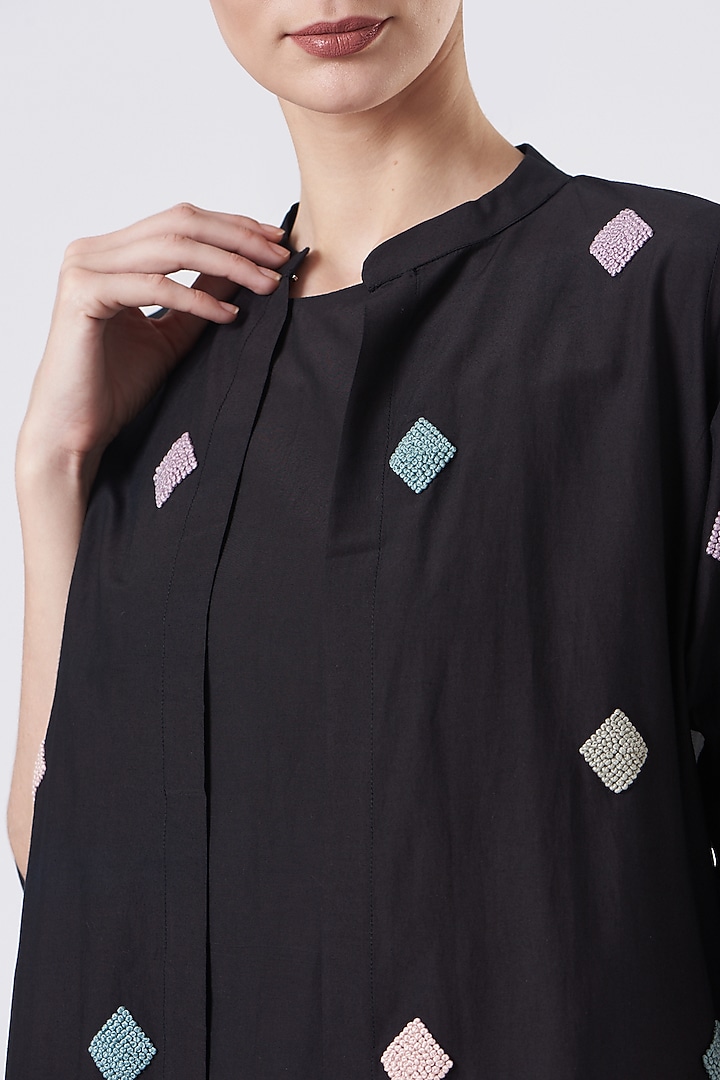 Black Hand Embroidered Cape by Sejal Jain at Pernia's Pop Up Shop
