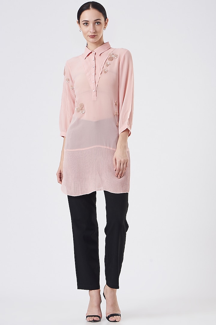 Blush Pink Georgette Embroidered Tunic by Sejal Jain