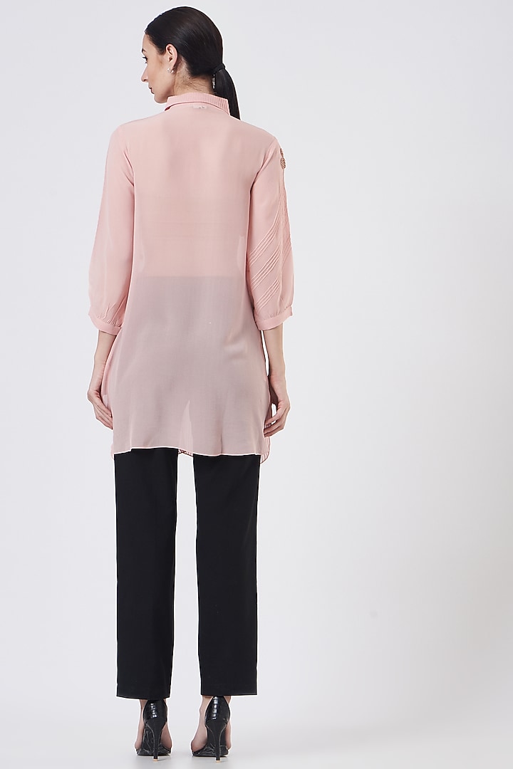 Blush Pink Georgette Embroidered Tunic by Sejal Jain at Pernia's Pop Up Shop