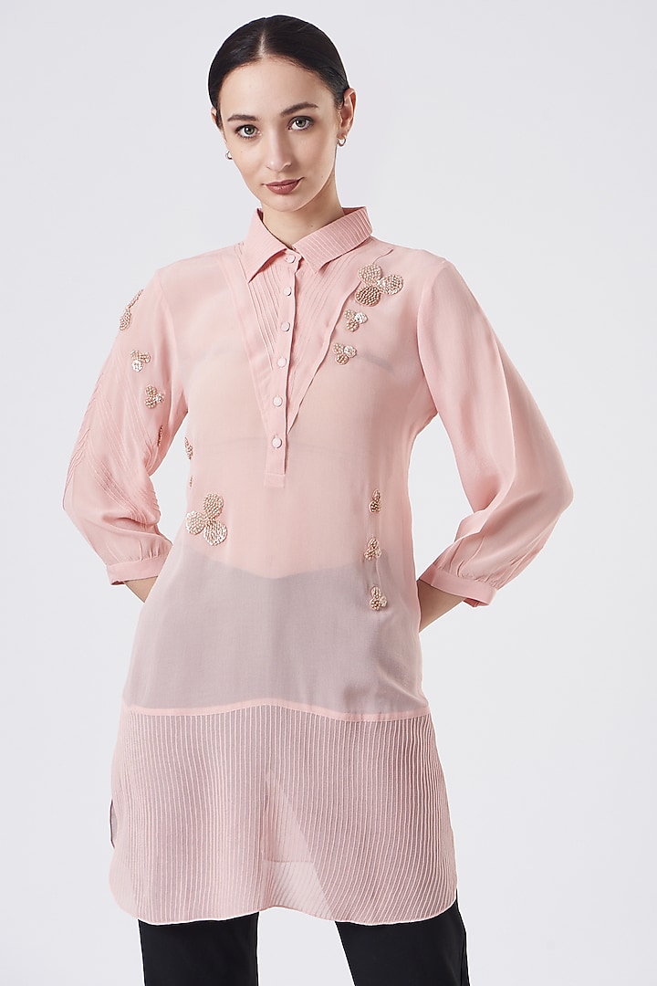 Blush Pink Georgette Embroidered Tunic by Sejal Jain at Pernia's Pop Up Shop