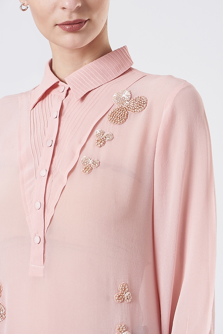 Blush Pink Georgette Embroidered Tunic by Sejal Jain at Pernia's Pop Up Shop