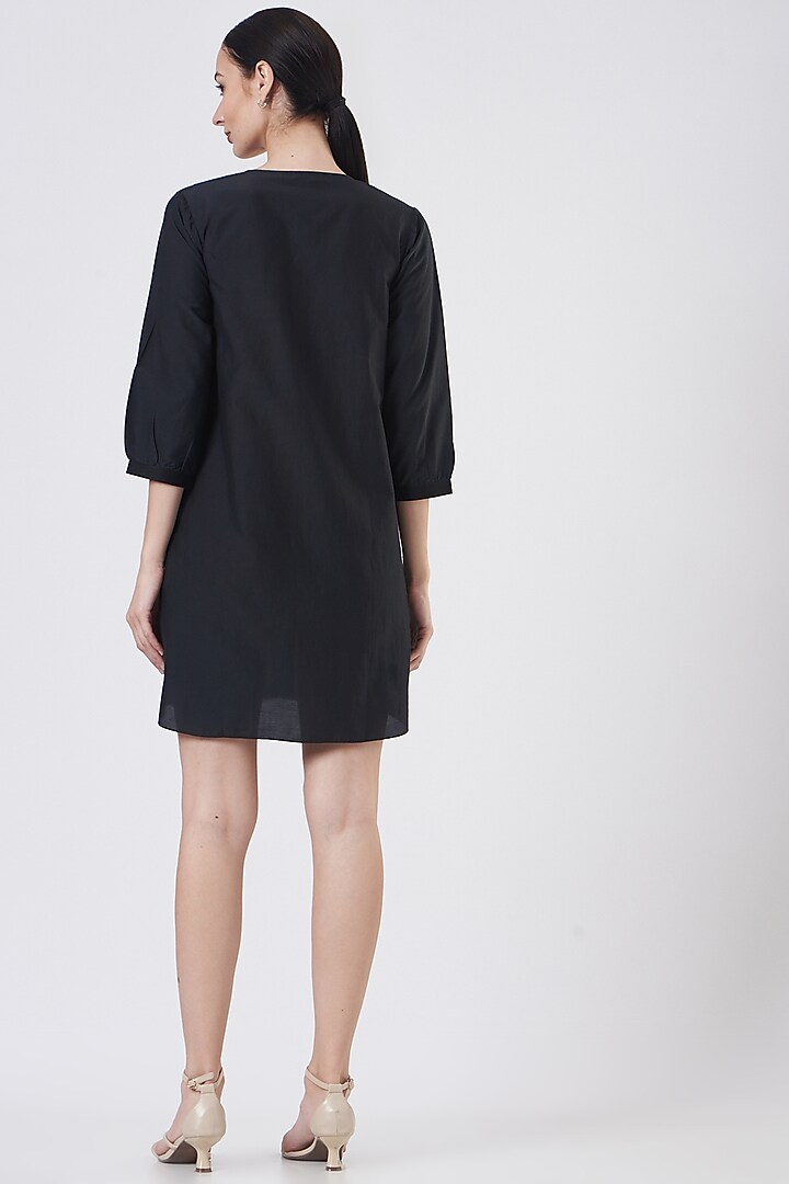 Black Cotton Silk Embroidered Mini Summer Dress by Sejal Jain at Pernia's Pop Up Shop