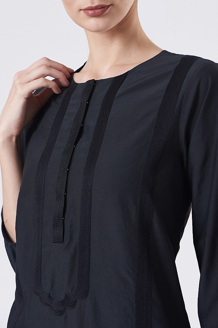 Black Cotton Silk Embroidered Mini Summer Dress by Sejal Jain at Pernia's Pop Up Shop