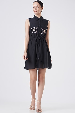 Black Embroidered Mini Dress by Sejal Jain