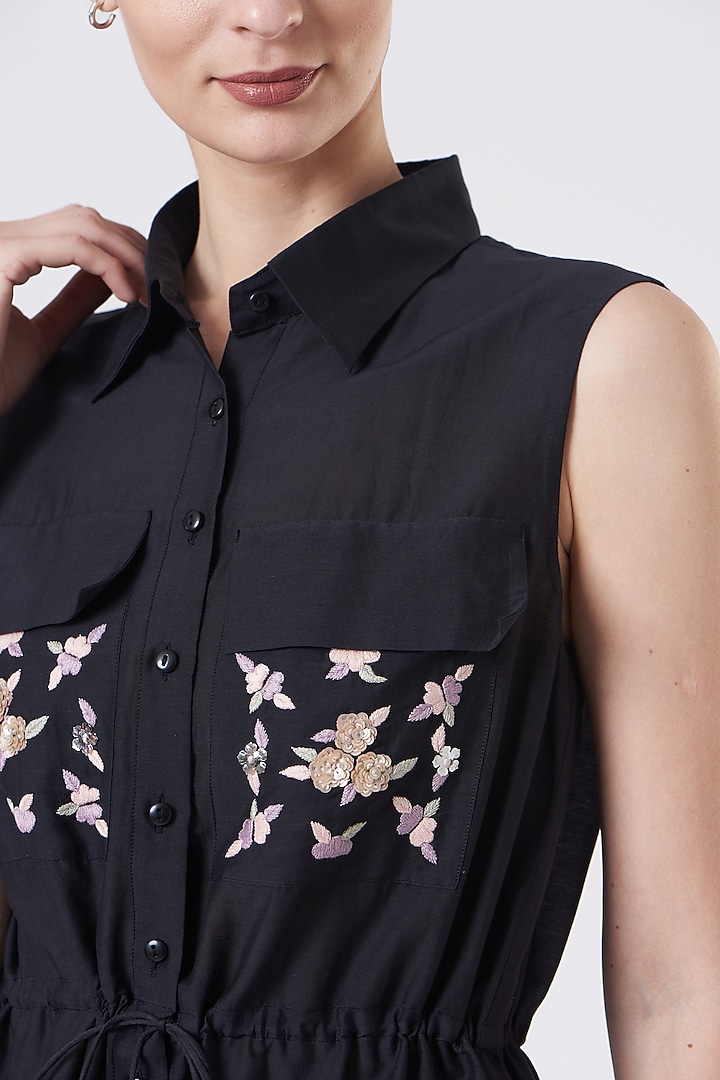 Black Embroidered Mini Summer Dress by Sejal Jain at Pernia's Pop Up Shop