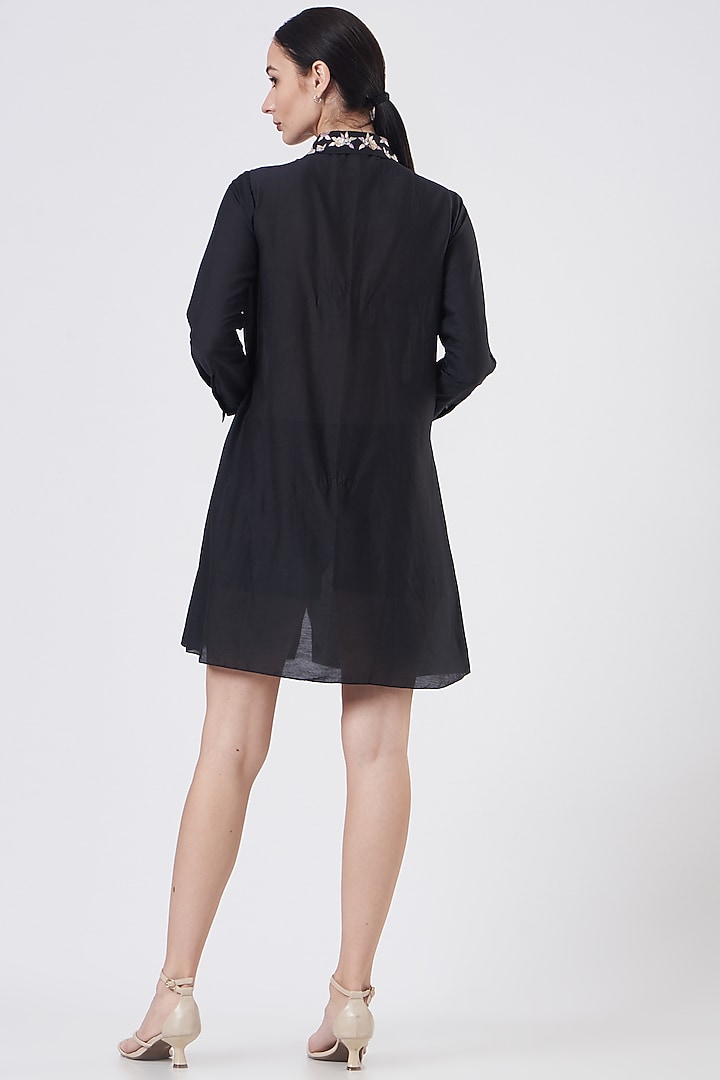 Black Cotton Silk Mini Summer Dress by Sejal Jain at Pernia's Pop Up Shop