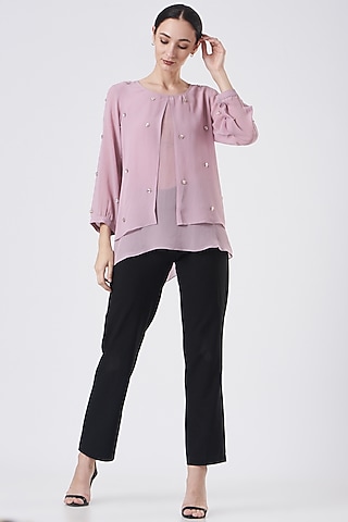 Purple Embroidered Georgette Top by Sejal Jain