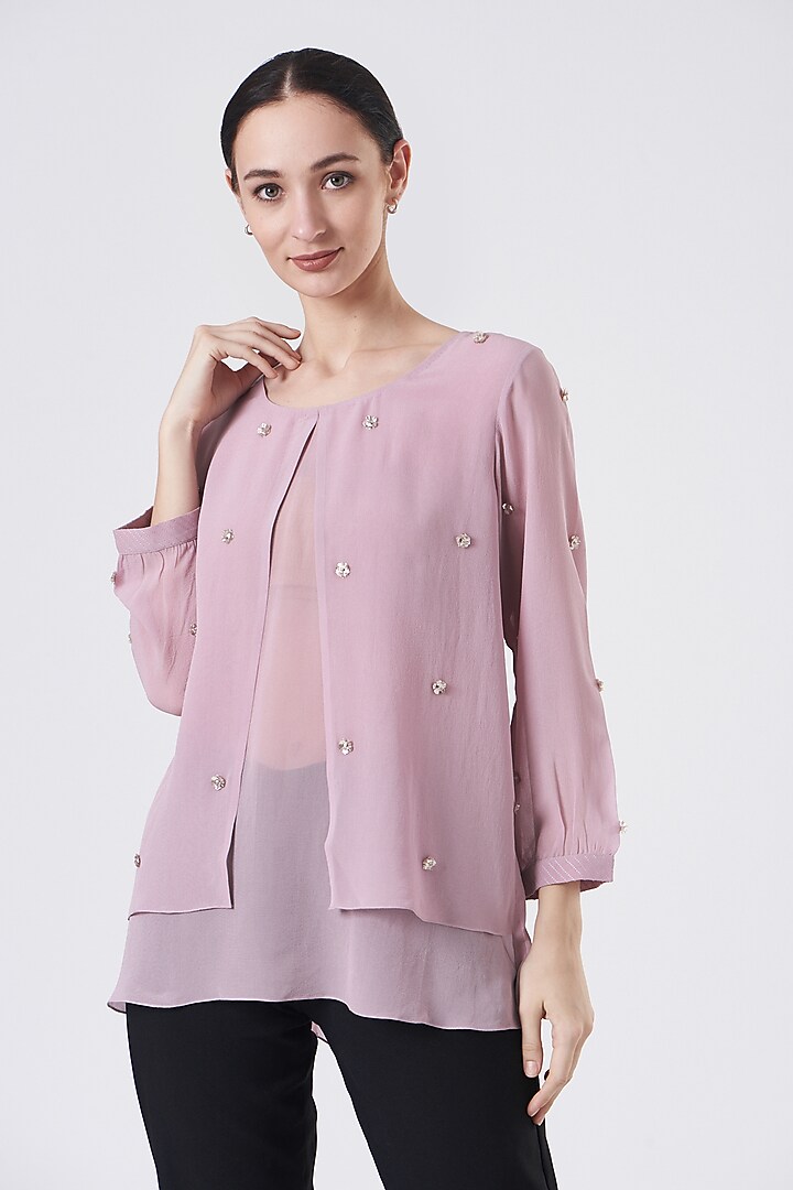 Purple Embroidered Georgette Top by Sejal Jain at Pernia's Pop Up Shop