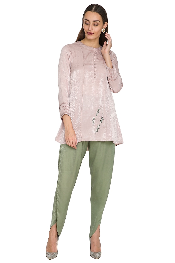 Mauve Embroidered Short Tunic With Dhoti Pants by Sejal Jain