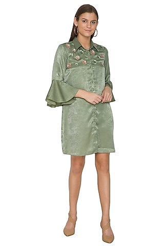 Mehendi Green Embroidered Shirt Dress by Sejal Jain