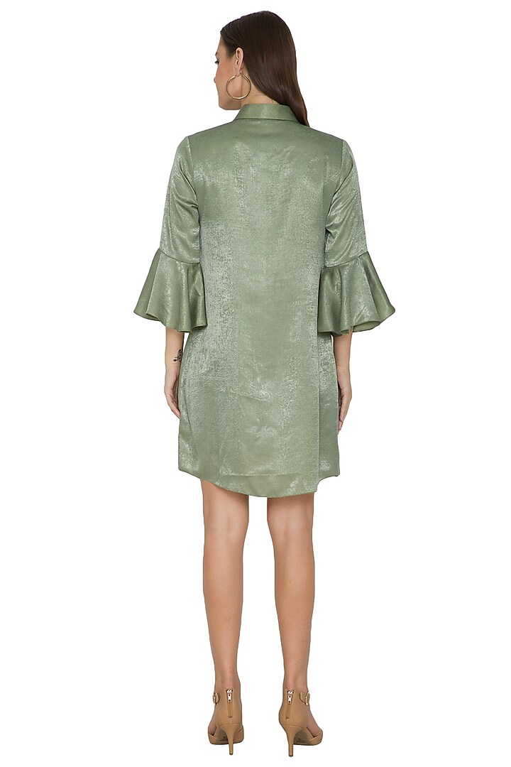Mehendi Green Embroidered Summer Shirt Dress by Sejal Jain at Pernia's Pop Up Shop