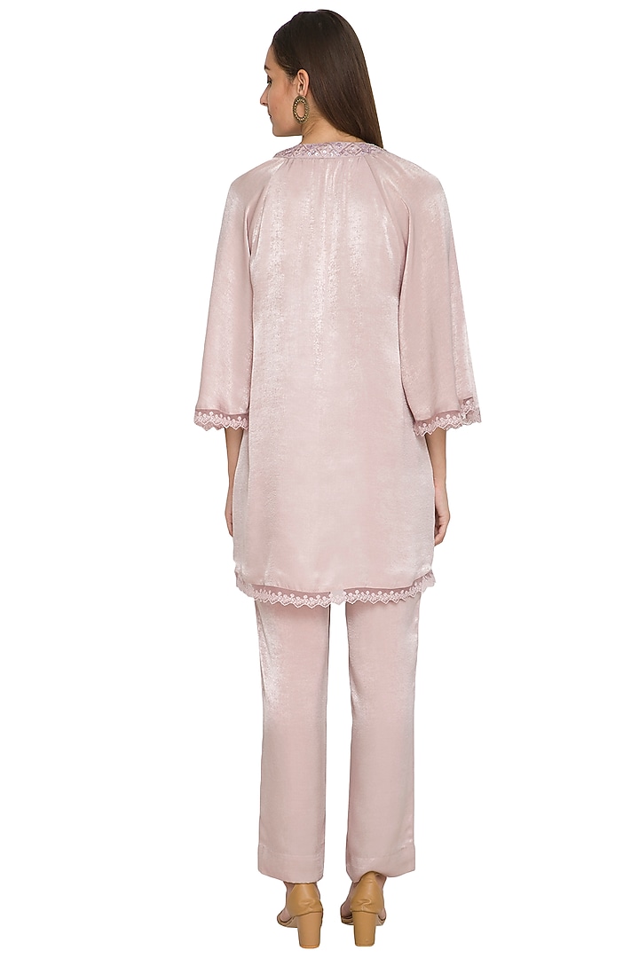 Mauve Embroidered Short Tunic With Pants by Sejal Jain at Pernia's Pop Up Shop