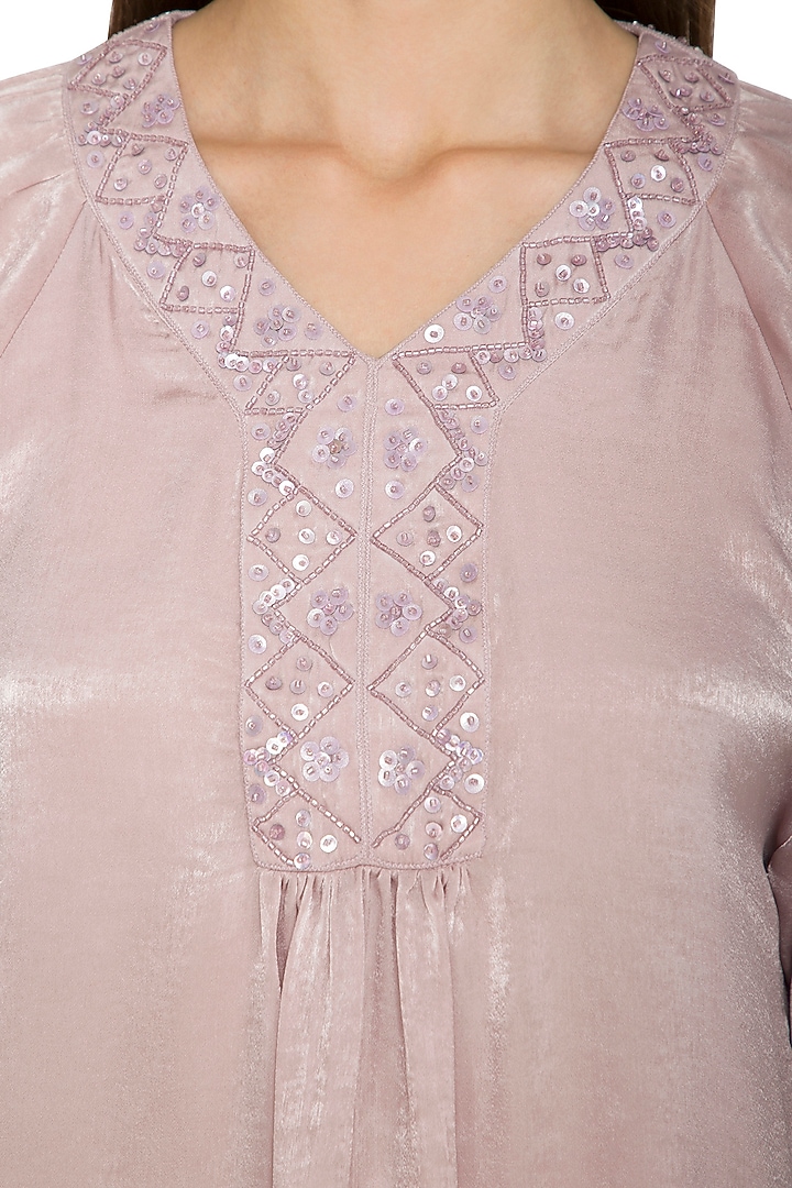 Mauve Embroidered Short Tunic With Pants by Sejal Jain at Pernia's Pop Up Shop