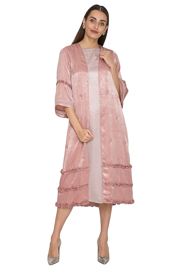 Blush Pink Embroidered Cape With Inner by Sejal Jain