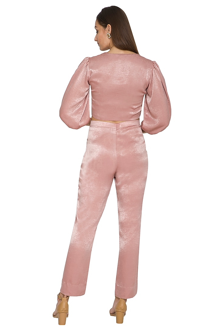 Blush Pink Bow-Tie Crop Top With Pants by Sejal Jain at Pernia's Pop Up Shop
