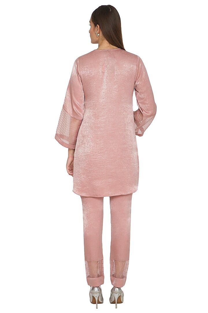 Blush Pink Embroidered Short Tunic With Cigarette Pants by Sejal Jain at Pernia's Pop Up Shop
