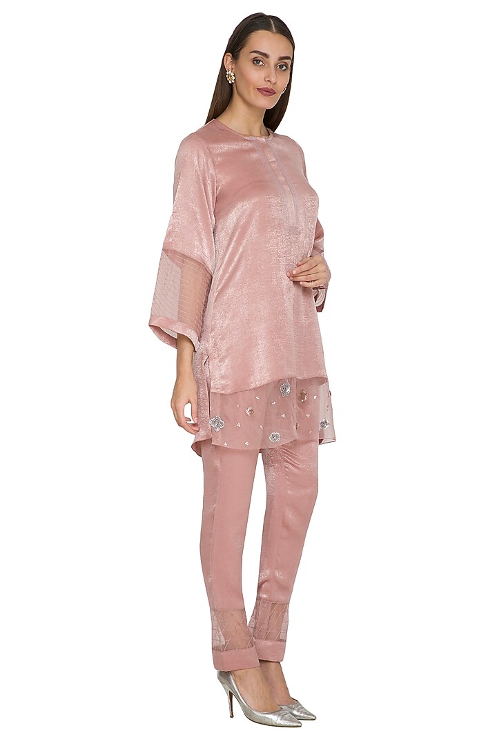 Blush Pink Embroidered Short Tunic With Cigarette Pants by Sejal Jain at Pernia's Pop Up Shop