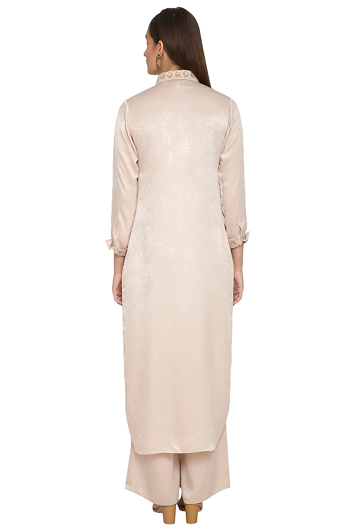 Beige Embroidered Long Tunic With Pants by Sejal Jain at Pernia's Pop Up Shop