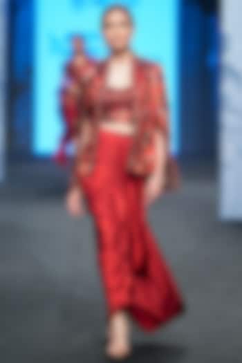 Maroon German Satin & Gajji Silk Draped Skirt Set by SEJAL KAMDAR at Pernia's Pop Up Shop