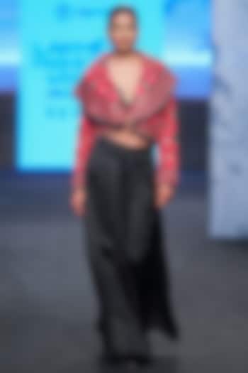 Black & Fuchsia German Satin Embellished Co-Ord Set by SEJAL KAMDAR at Pernia's Pop Up Shop