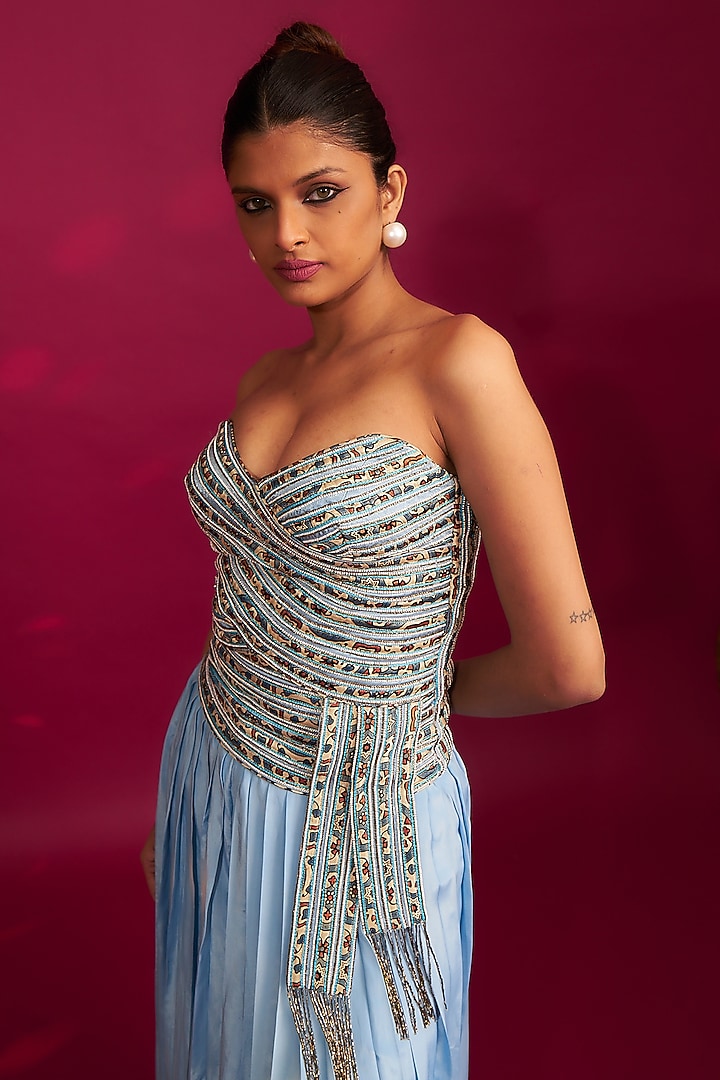 Powder Blue Pure Natural Crepe Pant Set by SEJAL KAMDAR at Pernia's Pop Up Shop