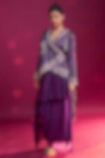 Dark Purple Pure Natural Crepe Dhoti Skirt Set by SEJAL KAMDAR