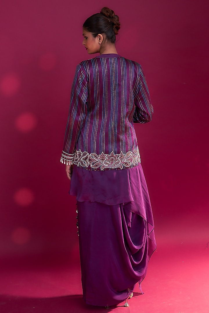 Dark Purple Pure Natural Crepe Dhoti Skirt Set by SEJAL KAMDAR at Pernia's Pop Up Shop