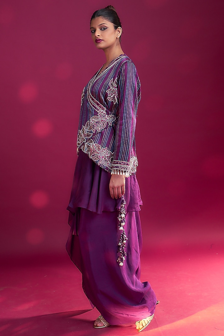Dark Purple Pure Natural Crepe Dhoti Skirt Set by SEJAL KAMDAR at Pernia's Pop Up Shop