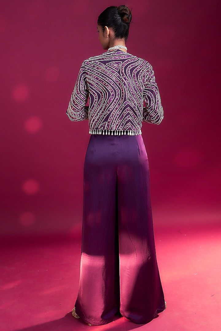 Dark Purple Pure German Satin Jumpsuit by SEJAL KAMDAR at Pernia's Pop Up Shop