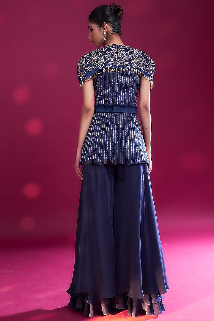 Deep Blue Natural Crepe Pant Set by SEJAL KAMDAR at Pernia's Pop Up Shop