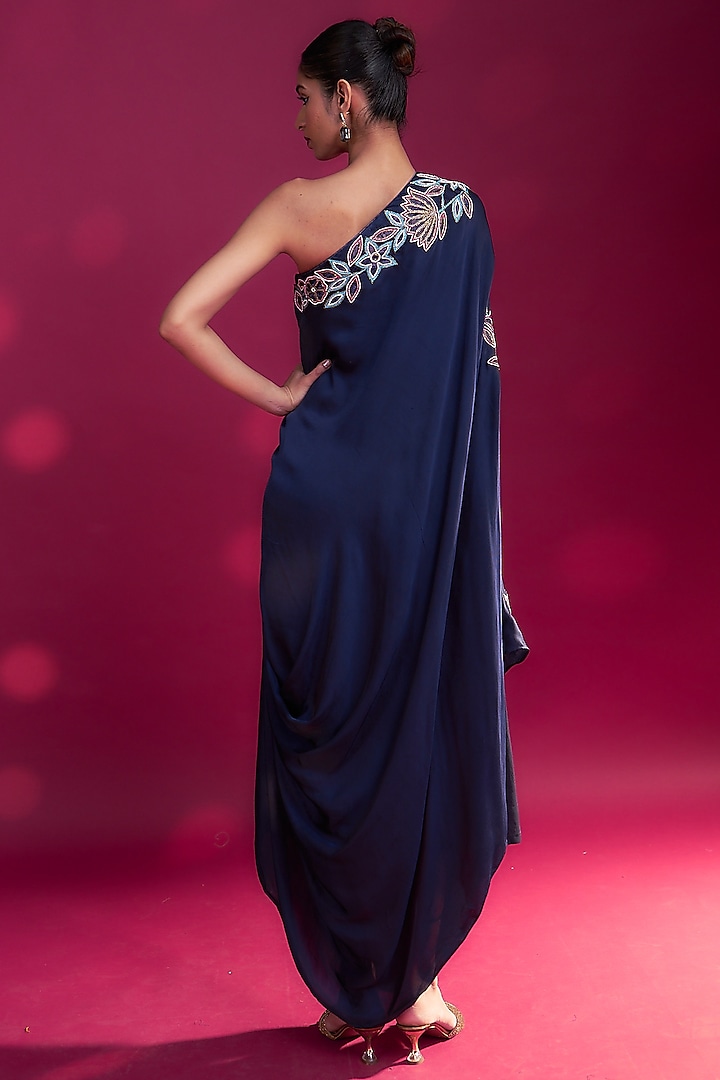 Deep Blue Pure Natural Crepe Patchwork Kaftan by SEJAL KAMDAR at Pernia's Pop Up Shop